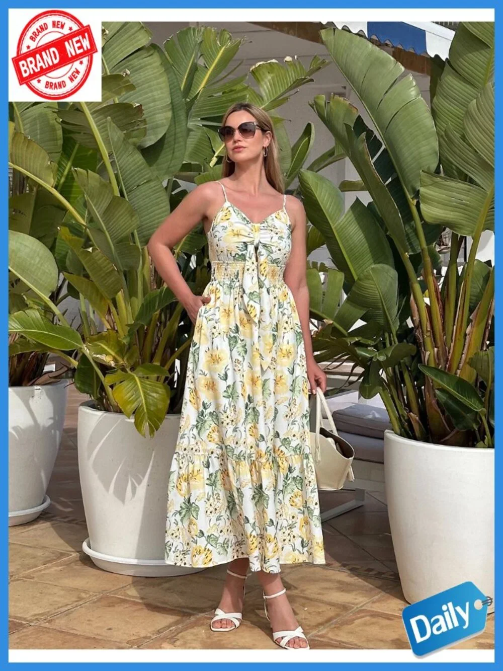 Summer Floral Maxi Dress Flowy Boho Beach Vacation Casual with Pockets